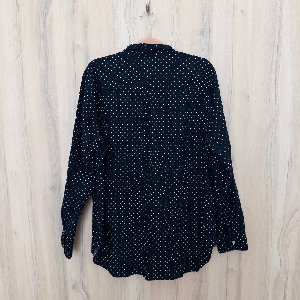 Old Navy Womens Polka Dot Button Down Shirt XXL Black Long Sleeve Retro Preppy - Picture 7 of 8